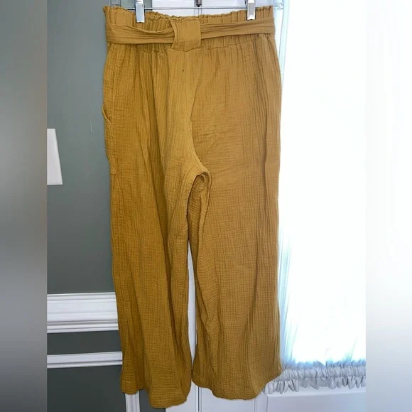 Banjara Mustard Gold Yellow summer vaca Pants. 100%cotton w pockets. - Picture 5 of 6